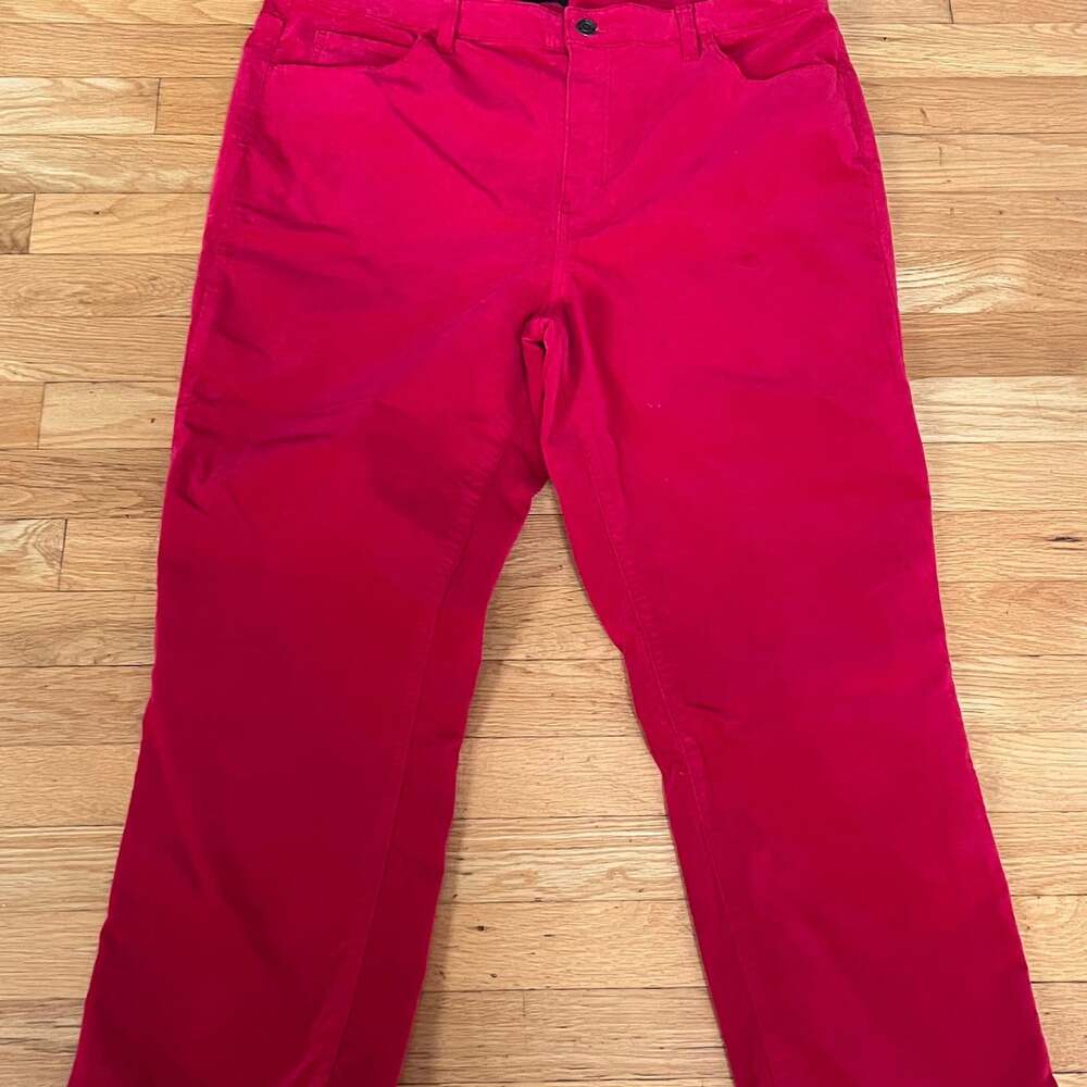 Talbots Red Velveteen Straight Leg cropped Pants 16 Holiday Festive Winter
